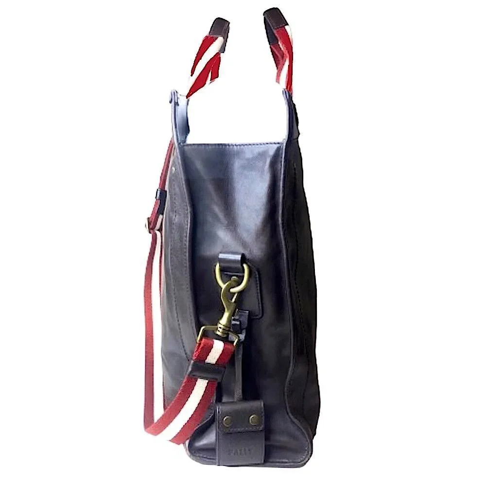 BALLY Brown Leather Trainspotting Work Bag Red Stripe Adjustable Shoulder Strap - Picture 5 of 16